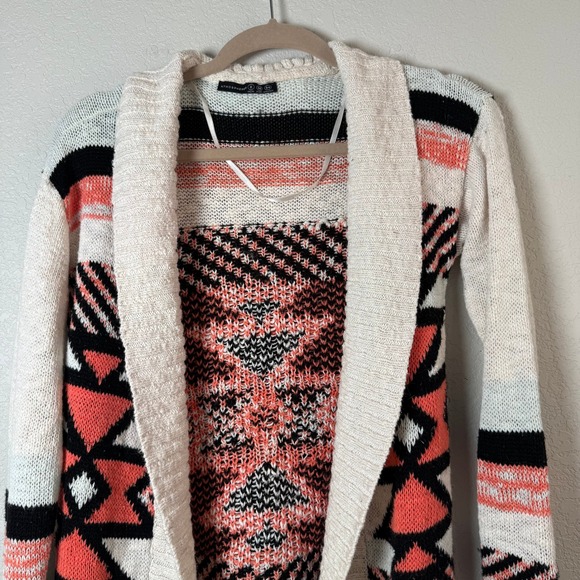 Atmosphere Cardigan Open Front Duster Geometric Aztec Print Sweater‎ Knit - Picture 7 of 8